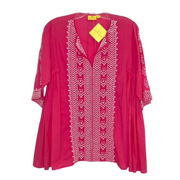 Roberta Roller Rabbit Tops - Roberta Roller Rabbit Pink Embroidered Short Sleeve Top